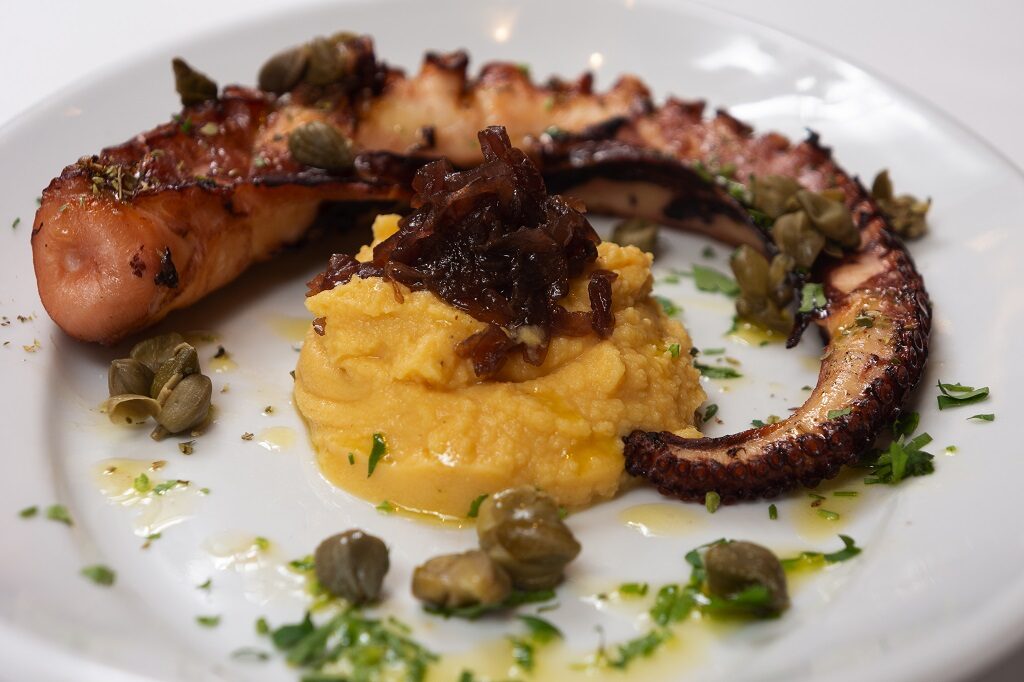 Chargrill octopus with fava bean